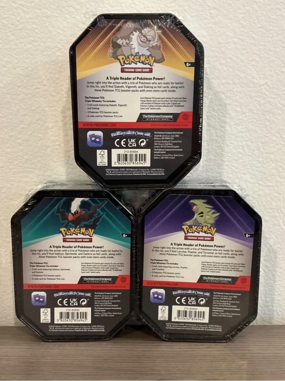 Pokémon Complete 3 Piece Set: Tyranitar, Darkrai, Slaking Triple Whammy Tins